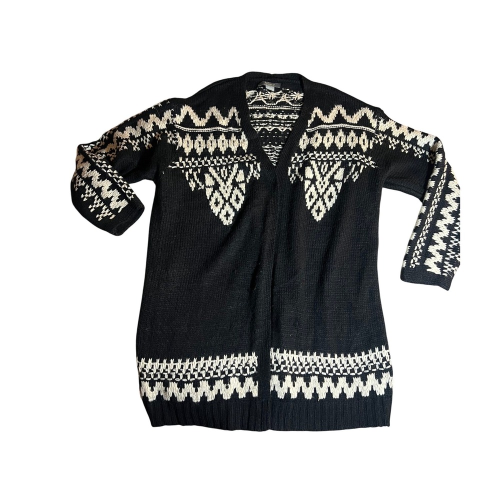 Natural Reflections Womens Black Cream Geometric Knit Cardigan Sweater XL